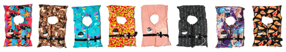 A series of 8 life jackets
